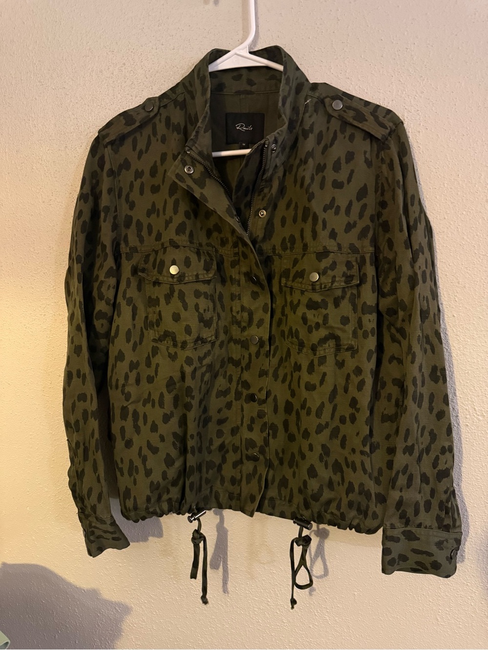 (M) RAILS Ruche Olive Leopard Utility Jacket with Drawstring Hem